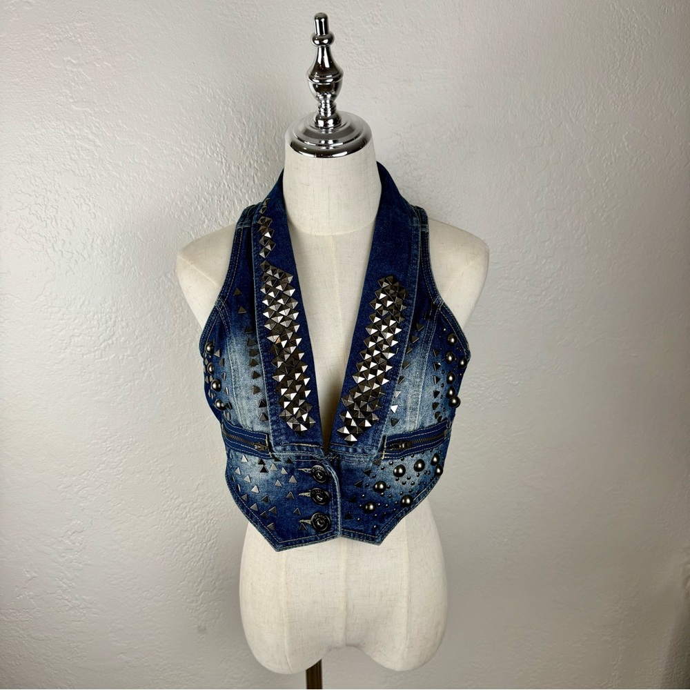 RARE By Deep Los Angeles HEAVILY Studded Denim Vest/Boutique Piece - Medium - Picture 9 of 9